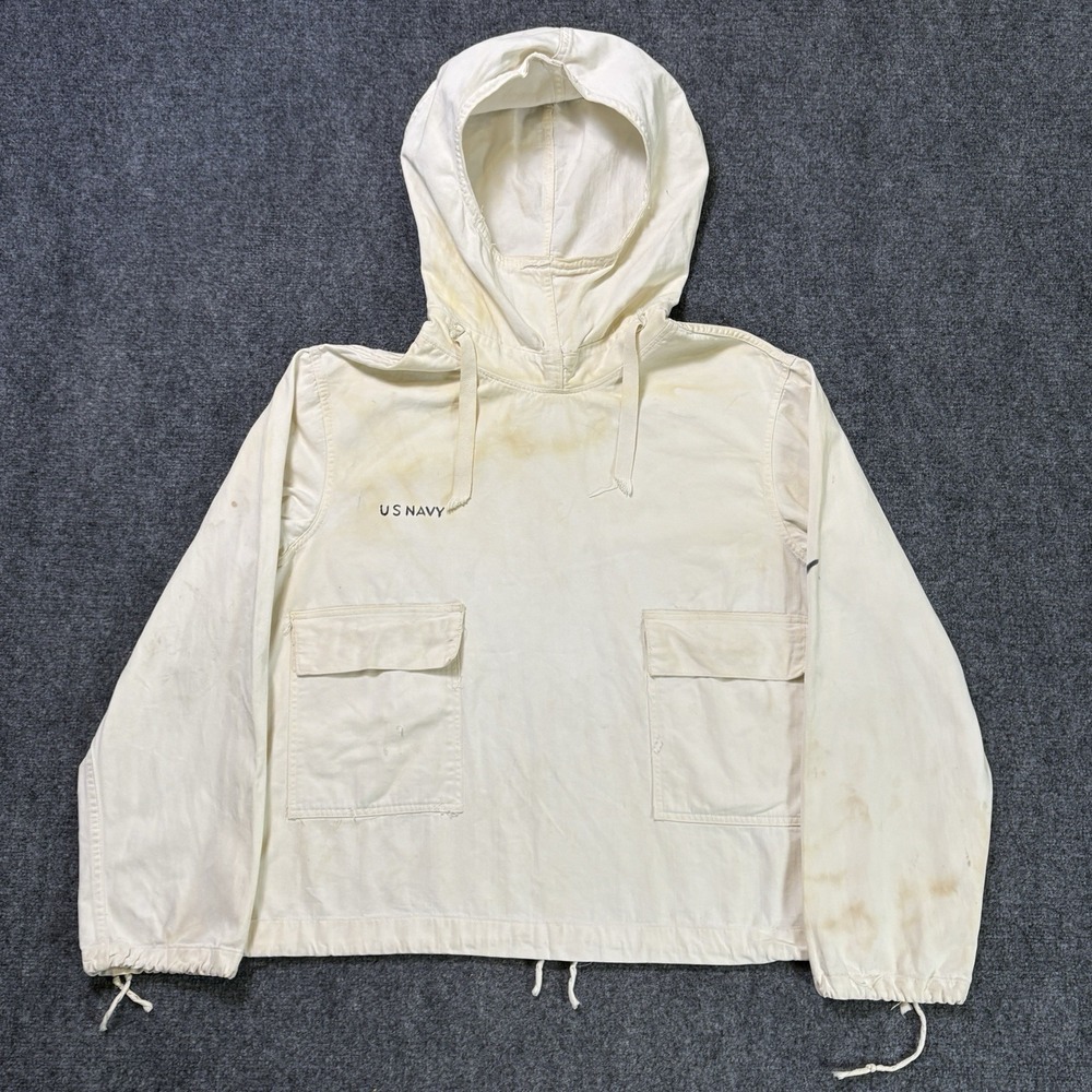 Vintage 1940s WWII US Navy Gunners Smock Anorak White Size 2 Stencil Military
